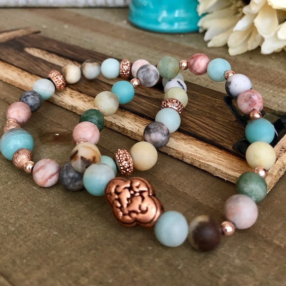 Beaded Bracelet Set w/ Rose Gold Accents Amazonite - Picture 3 of 7